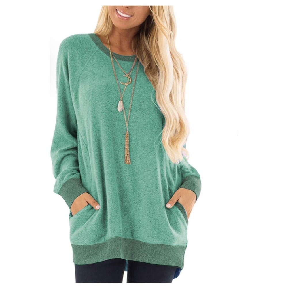 Gadewake Casual Green Color Block Lg Sleeve T-shirt Sweatshirt Blouse Type Sz S